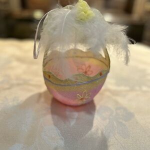Pink and Yellow Decorative Egg with Feathers